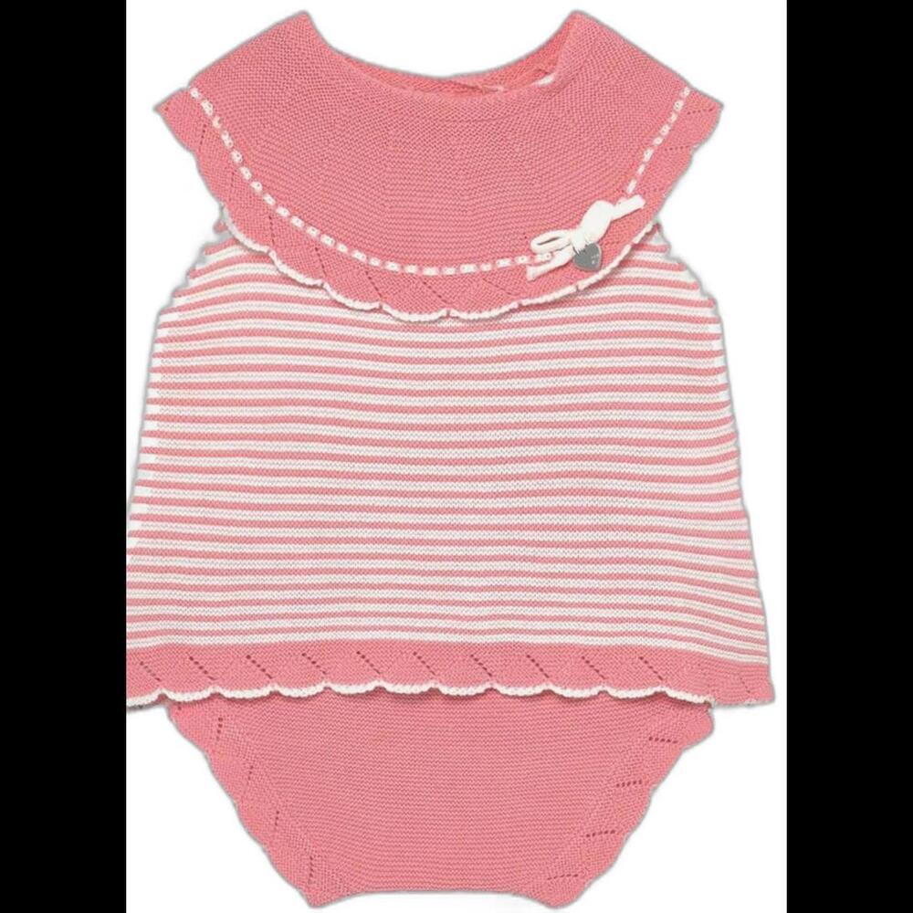 Mayoral Newborn Striped Dress Scalloped Collar Size 1-2month